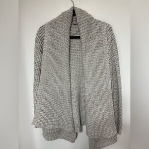 Gray Open Front Knit Cardigan Sweater | Cozy Layering Piece PTP 20 with stretch